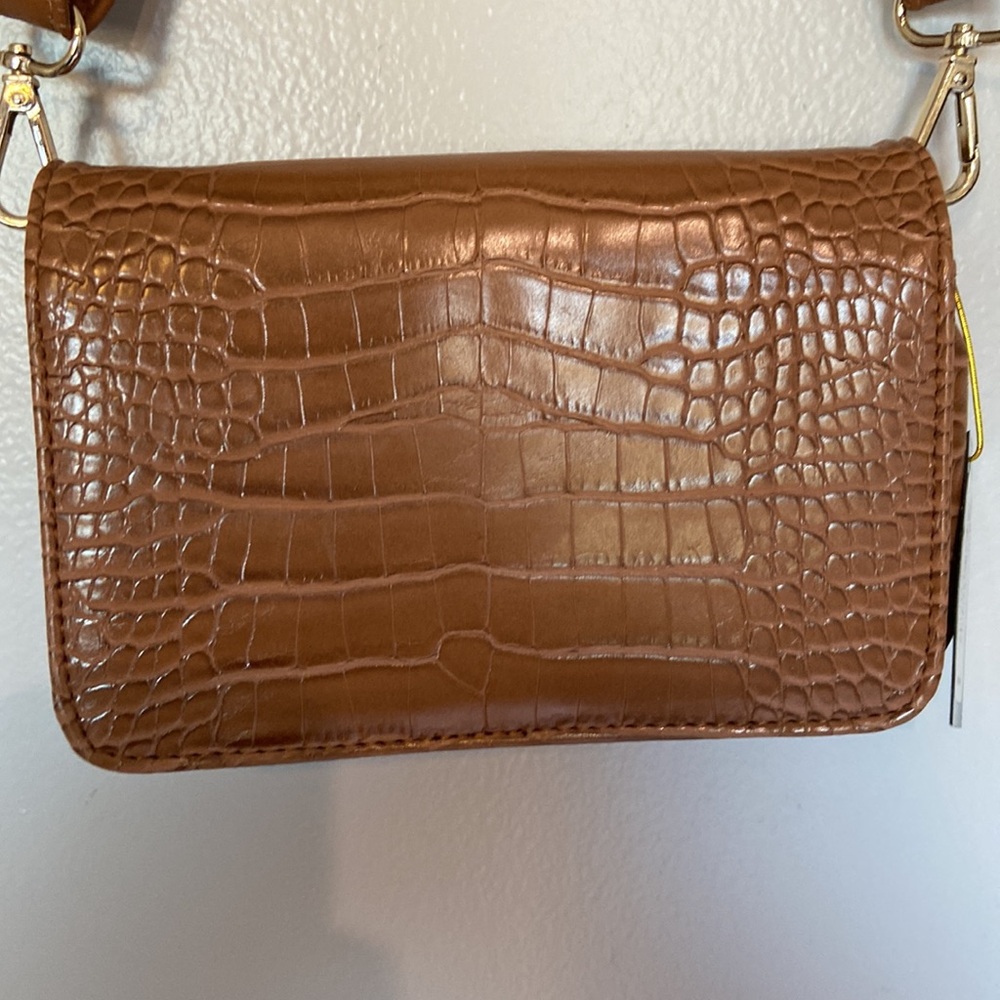 bebe Croc Embossed Crossbody Bag Camel Brown Logo Y2K Shoulder Purse - Picture 6 of 15